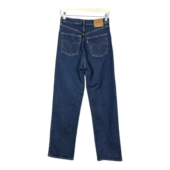 Levi's Ribcage Straight Ankle Premium Denim Dark Wash Jeans - Picture 3 of 16